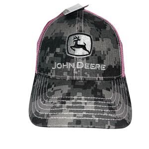 John Deere Women's Camo Camouflage With Pink Mesh Snap Back Baseball Cap NWT